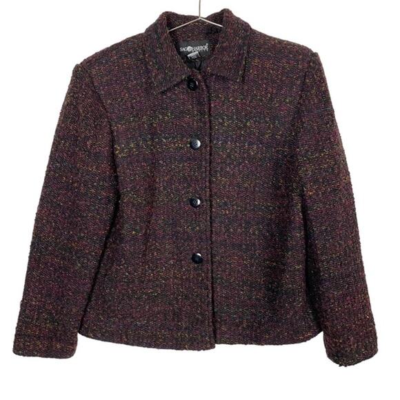 Sag Harbor 90s Vintage Business Casual Petite Blazer Jacket Sz 12P Black Purple - Picture 1 of 10